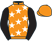 Orange, white stars, black sleeves, orange cap}
