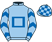 Light blue, royal blue hollow box, chevrons on sleeves, check cap}