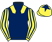 Dark blue, yellow epaulets, yellow and dark blue striped sleeves, yellow cap, dark blue star}