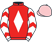 Red, white diamond, white and red chevrons on sleeves, pink cap}