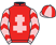 Red, pink cross of lorraine, pink sleeves, red chevrons, pink and red quartered cap}