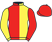 Red and yellow halved, sleeves reversed, red cap}