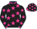 Black, dayglo pink stars, collar and cuffs, black cap, dayglo pink stars and peak}