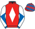 Red, white diamond, royal blue and white diabolo on sleeves, red cap, royal blue diamonds}