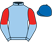Light blue, red and light blue halved sleeves, royal blue cap}