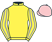 Yellow, grey striped sleeves, pink cap}