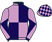 Lilac and navy quartered, lilac sleeves, navy diabolos, checked diamond cap}
