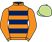 Orange & dark blue hoops, orange sleeves, light green cap}