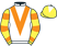 White, orange chevron, yellow and orange hooped sleeves, yellow cap, white diamond}