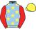 Light blue, yellow stars, red sleeves, yellow cap}