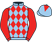 Light blue and red diamonds, red sleeves, red diamond on cap}