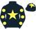 Black, yellow star, black sleeves, yellow spots, black cap, yellow star}