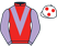 Red, mauve chevron and sleeves, white cap, red spots