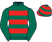 Dark green, red hoops, dark green sleeves, red and dark green hooped cap}