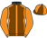 Brown, orange seams and sleeves, quartered cap}