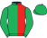 Emerald green and red halved, emerald green sleeves and cap}