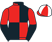 Red and black quartered, black and red halved sleeves, red and white quartered cap}