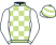 White and light green check, white sleeves, hooped cap}