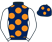 Dark blue, orange spots, white sleeves}