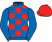 Royal blue, red spots, royal blue sleeves, red cap}
