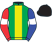 Green, yellow stripe, one red and one blue sleeves, white armbands, black cap
