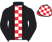 Black, red and white checked stripe, red and white checked cap}