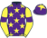 Purple, yellow stars, yellow sleeves, purple armlets, purple cap, yellow star}