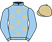 Light blue, beige stars, light blue sleeves, beige cap}