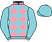Pale pink and pale blue checked diamonds, pale blue sleeves and cap}