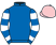Royal blue, royal blue and white hooped sleeves, pink cap}