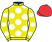 Yellow, white spots, red cap}