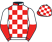 Red and white check, white and red halved sleeves}