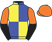 Dayglo yellow and bright blue quartered, bright orange and black halved sleeves, bright orange}