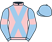 Pink, light blue cross belts, light blue sleeves, pink armlets, light blue cap}