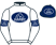 White, navy blue darby racing logos, navy blue armlets and cap with logo}