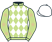 Light green and white diamonds, light green sleeves, beige stars, white cap}