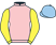 Pink, yellow sleeves, light blue cap}