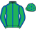 Emerald green, royal blue seams, emerald green cap, royal blue stars}