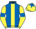 Royal blue, yellow stripe, yellow sleeves, royal blue armlets and star on yellow cap}