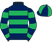 Dark blue and emerald green hoops, quartered cap